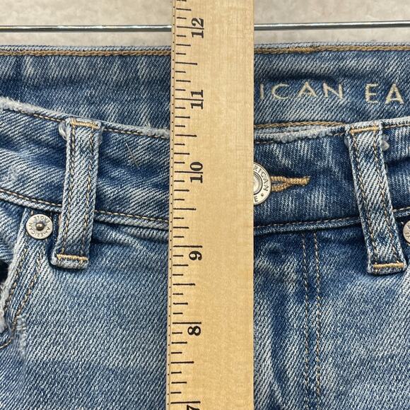 American Eagle Jeans Womens 6 Blue Mom Straight Jean Distressed Denim High Rise - Picture 11 of 13